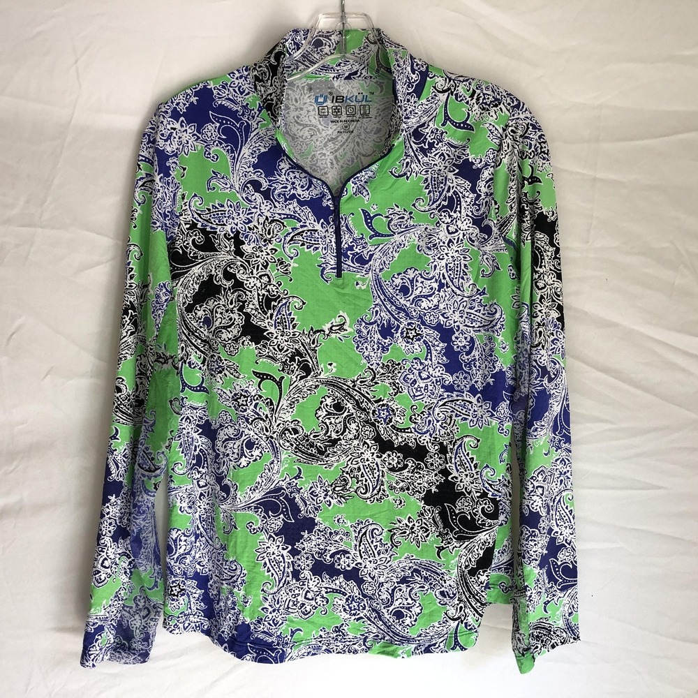 IBKUL Pullover Womens Medium Paisley UPF 50 1/4 Zip Long Sleeve Stretch Golf Top